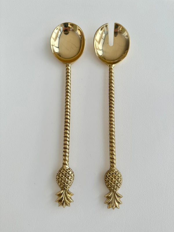 Gold Brass Pineapple Serving Spoons | Pair