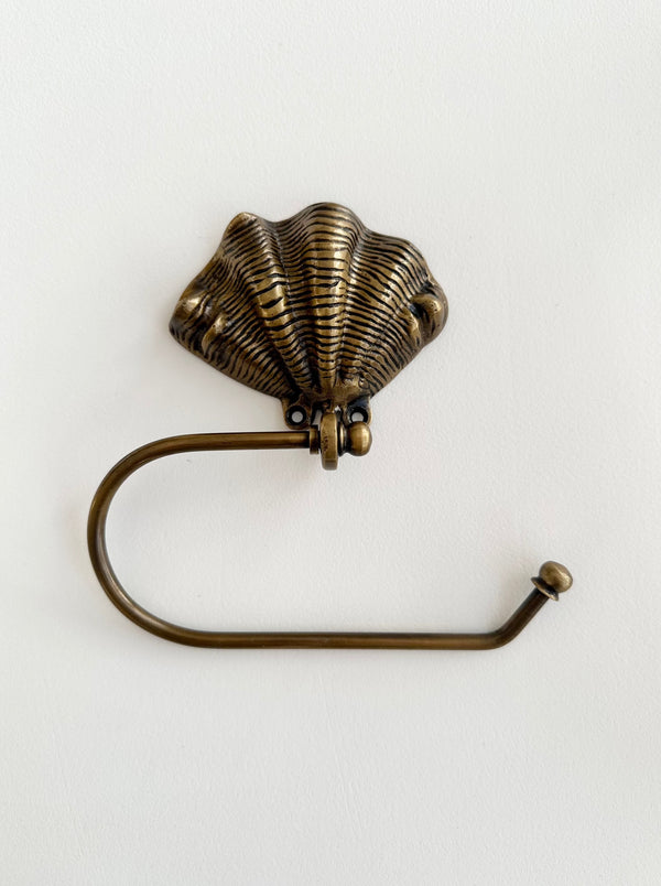 Antique Brass Toilet Roll Holder | Clam Shell