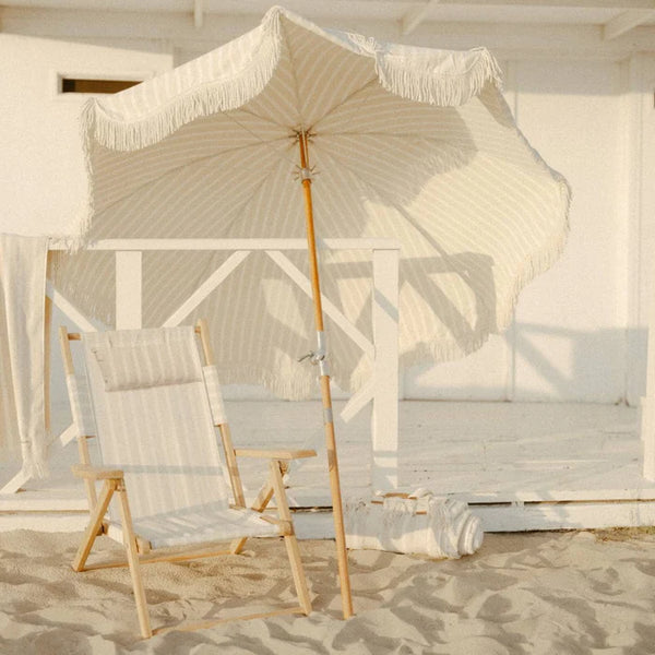 Business and Pleasure | The Premium Beach Umbrella - Monaco Natural Stripe