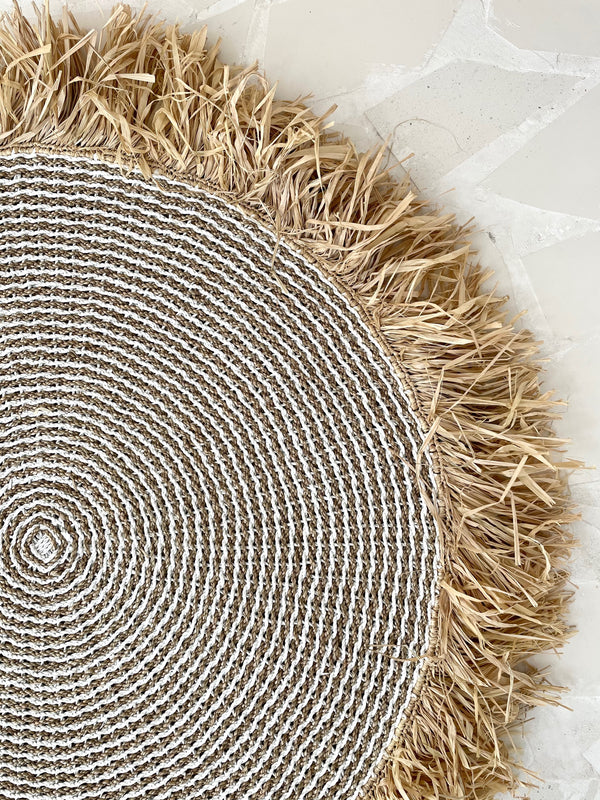 Seagrass Circular Rug with Raffia | NATURAL + WHITE