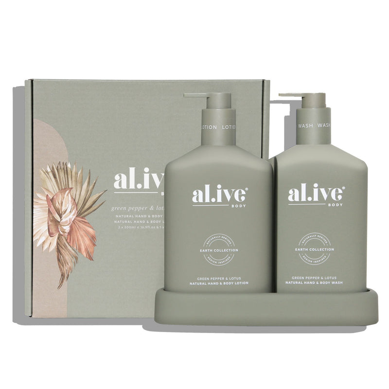 al.ive body | WASH & LOTION DUO + TRAY - Green Pepper & Lotus
