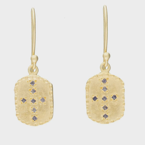 “Rubyteva Design | Rectangle Iolite cross earrings
