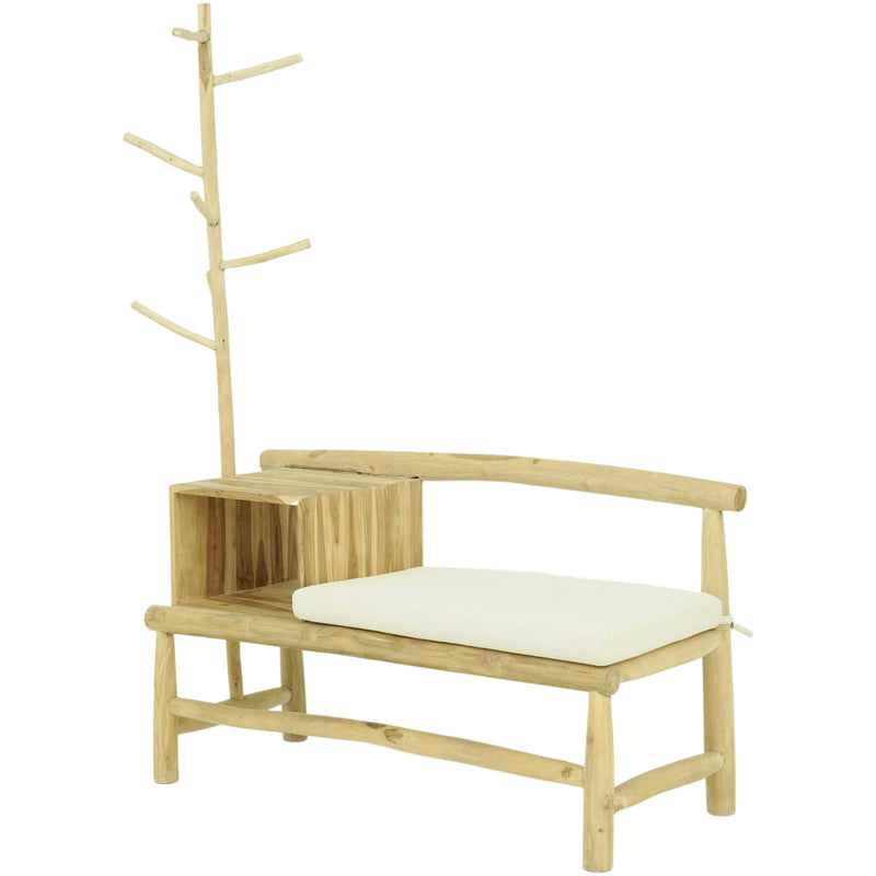 Teak Bench + Hat Stand with Cushion