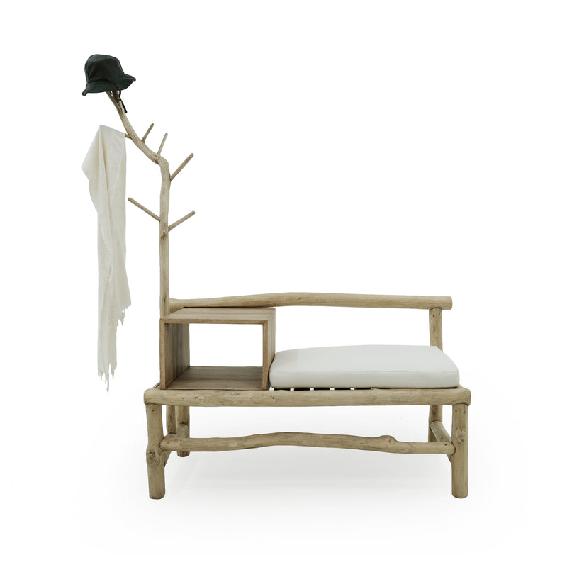 Teak Bench + Hat Stand with Cushion